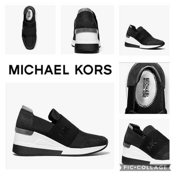 michael michael kors felix canvas & faux snake trainers